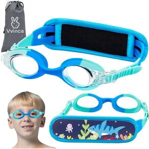 lot 4163 image: Vvinca Kids Swim Goggles for Ages 2�8, Fabric Strap No Hair Pulling, Anti-Fog and Leak-Resistant for Pool and Swim Lessons