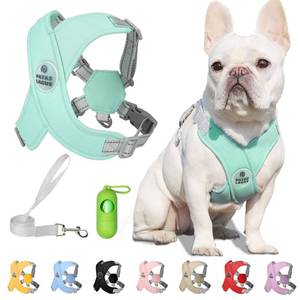 lot 4167 image: Patas Lague Dog Harness with Leash Set Adjustable Soft Padded Step-in Dog Vest No Choke No Pull Reflective for Small Medium Pets with Poop Bags and Dispenser, Solid and No-chew, Green S