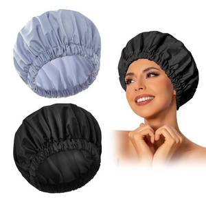 lot 4173 image: Reusable Shower Cap for Women, Large Waterproof Shower Bonnet Washable Elastic Band Bath Accessories Hair Hat for Long Hair, Braids(BlackandGray)