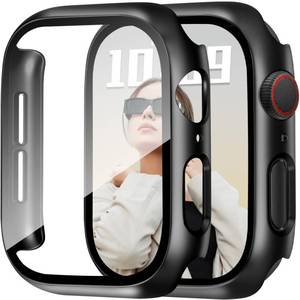 lot 4200 image: JR.DM 40mm 2 Pack Hard PC Case with HD Tempered Glass Screen Protector for Apple Watch Series 654SESE2SE3, Guard Bumper Full Coverage Protective Anti-Scratch Face Cover for iWatch, Black Black