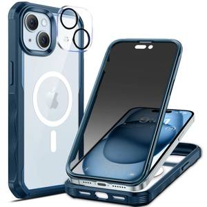 lot 4201 image: seacosmo for iPhone 15 Plus Case, Full Body Bumper with Built-in 9H Tempered Glass Privacy Screen Protector and Camera Lens Protector, Compatible with MagSafe, Shockproof Phone Cover, 6.7in, Blue
