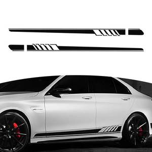 lot 4213 image: Tesnaao Pack-2 Car Side Body Decals, 4.52in x 88.58in Waterproof PVC Vehicle DIY Decorative Stickers, Universal Automotive Creative Stripe for Truck SUV Racing Car Motorcycle Bike (Black)