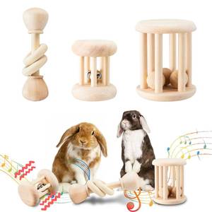 lot 4217 image: AOWPFVV 3 Pcs Wooden Bunny Toys - Safe Rabbit and Guinea Pigs Teeth Grinding Toys for Chinchillas, Hamsters and Small Animals - Indoor and Outdoor