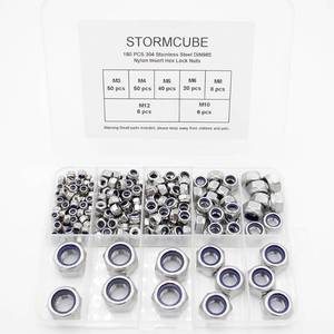 lot 4223 image: 180 pcs Nylon Insert Hex Lock Nuts M3 M4 M5 M6 M8 M10 M12 Assortment Kit 304 Stainless Steel DIN985 Self-Locking Nylon Lock Nuts Plain Finish for Industrial Construction Fasteners