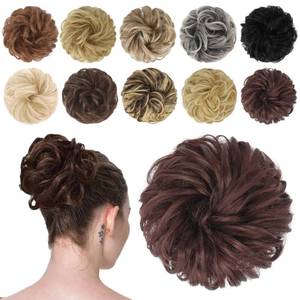 lot 4231 image: FESHFEN Messy Bun Hair Piece - Wavy Synthetic Chignon Scrunchies for Instant Volume, Elastic Ponytail Bun Hair Extensions Thick Hairpieces for Women, Dark Auburn 1.50 oz