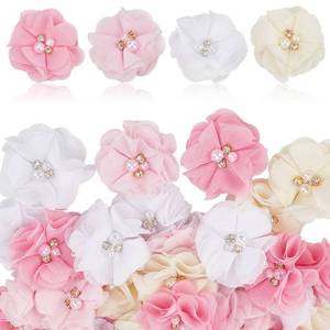lot 4246 image: beinkmake 40Pcs Rhinestone Pearl Chiffon Flowers Pink Fabric Flower Sewing Fabric Appliques for Women Clothing Headbands Party Wedding Decor DIY Crafts 2.36 in