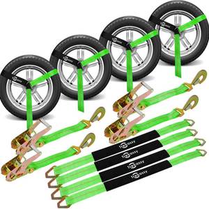 lot 5245 image: Trekassy 2in x 12ft Car Tie Down Straps for Trailers with Snap Hooks, 10,000lbs Break Strength, (4) Car Hauler Straps with Ratchets, (4) Axle Straps- Used for Car, Truck, UTV Transport