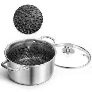 lot 5246 image: AuFranc Hybrid Nonstick 6 Quart Stainless Steel Stockpot with Glass Lid, Induction Stock Pot with Honeycomb Carving, Non-stick Soup Pot Compatible with All Cooktops, Non-Toxic, Dishwasher and Oven Safe