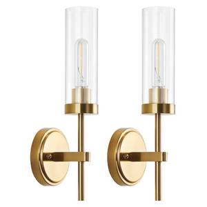 lot 5248 image: WILON Wall Sconces 2 pcs, Vanity Lights for Bathroom Sconces Wall Lighting with Clear Glass Shades, Vintage Antique Brass Wall Lamp for Mirror Bedroom Living Room Bedside Hallway, Brass Gold