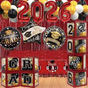 lot 5249 image: Black and Red Graduation Decorations Class of 2026 - Graduation Balloon Boxes, Balloon Arch Garland Kit, Fringe Curtains, Party Decorations 2026 for Any Grades
