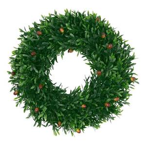 lot 5251 image: SHACOS Olive Greenery Wreath 17in Artificial Boxwood Front Door Wreaths for Home Wall Window Farmhouse Decoration 100percent Plastic Indoor Outdoor