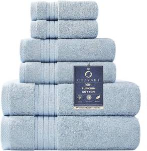lot 5260 image: COZYART Light Blue Towel Sets for Bathroom 6Pcs, Turkish Cotton Bath Towel Set Soft Highly Absorbent and Durable 650 GSM Luxury Bathroom Sets with 2 Bath Towels, 2 Hand Towels, 2 Washclothes