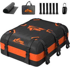 lot 5262 image: BATSUVCER Car Rooftop Cargo Carrier Bag 20 Cubic Feet, 100percent Waterproof Heavy Duty Car Roof Bag for All Vehicle withWithout Racks - Anti-Slip Mat, 6 Door Hooks, Storage Bags, 5CM Straps(Orange)