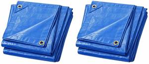 lot 5269 image: Small Blue Tarps, Pack of 2 � Finished Size 3 ft 8 in x 5 ft 8 in � Waterproof Lightweight Utility Covers with Reinforced Grommets