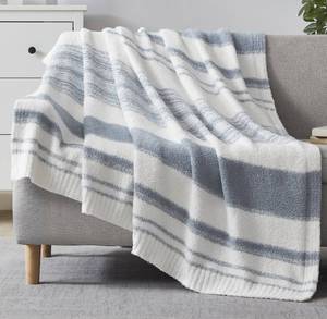 lot 5270 image: WRENGONGE Grey Blue Throw Blanket, 60x80 Soft Cozy Striped Throw Blankets for Couch, Sofa, Bed, Travel, Lightweight Fluffy Warm Plush Decorative Blankets for Women, Men Gift