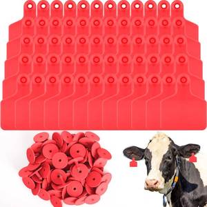 lot 5286 image: Lothee 100 Pcs Blank Cattle Ear Tags Large Plastic Precision Animal Identification Blank Livestock Ear Tags for Cattle Cow Horse Dog Pig Goat Sheep Farm Management (Red)