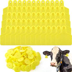 lot 5290 image: Lothee 100 Pcs Blank Cattle Ear Tags Large Plastic Precision Animal Identification Blank Livestock Ear Tags for Cattle Cow Horse Dog Pig Goat Sheep Farm Management (Yellow)