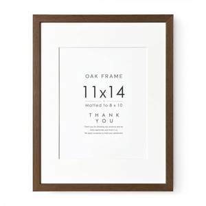 lot 5298 image: A11x14 Picture Frame, Solid Oak 11x14 Photo Frame with Mat to 8x10 (Openning Size is 7.6x9.6), 14x11 Wooden Frames for Wall, (Walnut Set of 1)