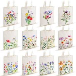 lot 5299 image: Shinylin 12 Pcs Wildflower Canvas Tote Bags Bulk Book Lovers Tote Bag Book Club Gift Totes for Birthday Party Teacher Motherfts Day Women Gift
