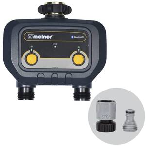 lot 6228 image: Melnor 65183AMZ Bluetooth Hose Timer, 2-Zone Programmable Watering Timer, Quick Connect Bundle, Black, Yellow