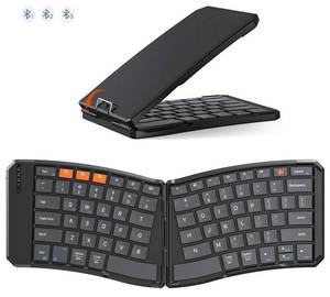 lot 6272 image: MEETION New Ergonomic Bluetooth Foldable Keyboard, Split Compact Portable Wireless Keyboard for Business Travel, Rechargeable Folding Keyboard for Tablet PC Smartphone iOS Android Windows Mac Black
