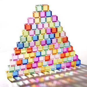 lot 6284 image: Dinhon 100 Pcs Acrylic Blocks for Toddler - 10 Colors Rainbow Gem Blocks, 2.5x2.5cm Crystal Cubes Stacking Rainbow Toy for Kids 1-5 Years Old, Light Table Blocks Bulk Birthday Gift