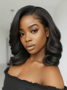 lot 6322 image: Short Body Wave Wig Side Part Lace Front Bob Wigs Pre Plucked Synthetic Glueless Curly Wig for Women Daily Party Wear And Go