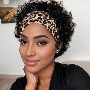 lot 6338 image: Czrleaty Pixie Cut Wig Short Lace Bob Curly Wig Water Wave Lace Front Human Hair Wig 13X1 Transparent Lace Wig for Women (Heandband 1B#)