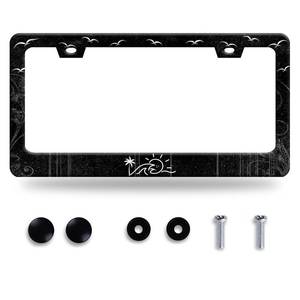 lot 6347 image: Waves and Sun License Plate Frame Funny Hawaiian License Plate Frames Stainless Steel Accessories Cars Decor with 2 Holes and Screws Fits Standard Us Ca Vehicles License Plate Holder Size 12.2 X 6 in