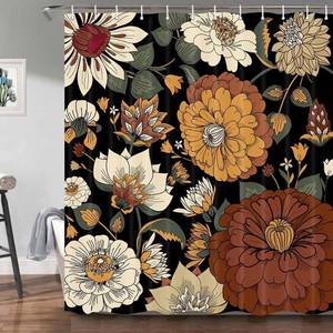 lot 6364 image: Torich Boho Floral Botanical Shower Curtain, Mid Century Morden Abstract Bohemian Flowers Tropical Leaves Bathroom Curtain, Waterproof Fabric Bathroom Accessories with Hooks 72X84