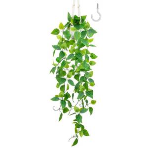 lot 6368 image: LOYWREE 1 Pack Artificial Hanging Plant Kit with Pot and Hanger - 39in Long Fake Pothos Vines - Hanging Potted Faux Plant Indoor for Wall Ceiling Bedroom Bathroom Living Room Home Decor (White Pot)