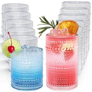 lot 9691 image: Vintage Hobnail Drinking Glasses Set of 12, 12 oz Highball Glasses and 10 oz Cocktail Glasses, Embossed Glass Cups, Clear Water Glasses Kitchen Bar Glassware Set for Beer, Juice, Cocktail, Whiskey