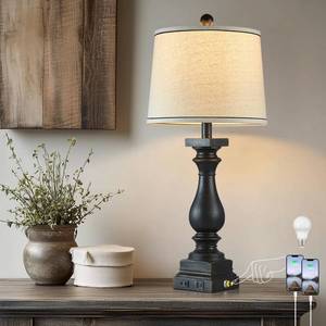 lot 9692 image: MOUVOVO 28in Tall Farmhouse Table Lamps with USB CA Ports and AC Outlet, 3 Way Touch Control Rustic Bedside Lamps for Bedroom, Black Vintage Nightstand Lamps for Living Room Office