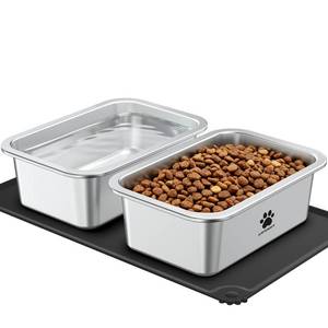 lot 9707 image: URPOWER 2 Pack 1.25 Gallon Large Dog Water Bowl, Thickened Stainless Steel Dog Water and Food Bowls with Non-Slip Mat, Spill-Proof Metal Pet Bowl Set for Medium, Large, X-Large Dogs, IndoorOutdoor Use