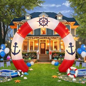 lot 9708 image: Gilprop 10 ft Inflatable Decorations with Build-in LEDs Blow up Arch Kit Outdoor Inflatable Archway Decorations for Yard Lawn Garden Party Decor(Nautical Party)