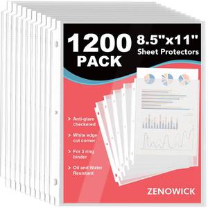 lot 9710 image: 1200 Pack Sheet Protectors 8.5 x 11 inch Clear Page Protectors for 3 Ring Binder, Plastic Sleeves for Papers, Document
