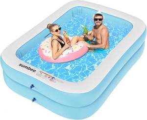 lot 9712 image: Sumbee Inflatable Pool for Kids and Adults, 79in x 59in x 20in Thickened Blow Up Swimming Family Pool for Toddlers Outdoor Patio Backyard Garden Deck Summer Party, Full Size Rectangular Blue