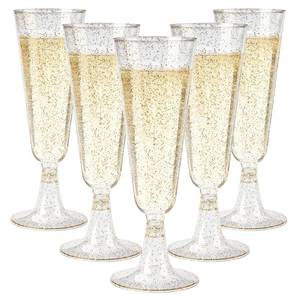 lot 9717 image: GuanQiao 40 Pack Plastic Champagne Flutes, 5.5 OZ Disposable Plastic Champagne Glasses with Gold Glitter, Wine Glasses Cups for Wedding Celebration Party Wine Tasting New Years Eve Supplies