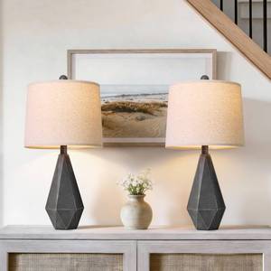 lot 9721 image: PoKat 23.5ftft Farmhouse Table Lamps Set of 2, Rustic Nightstand Lamps for Bedroom, Classic Bedside Lamps for Living Room Office Sideboard with Linen Shade Distressed (Deep Grey)