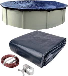 lot 9723 image: Winter Block 18� ft. Round Pool Winter Cover for Above Ground Pools - 8-Year Warranty, Cold and UV Resistant, Weatherproof and Durable, Winch and Cable Included