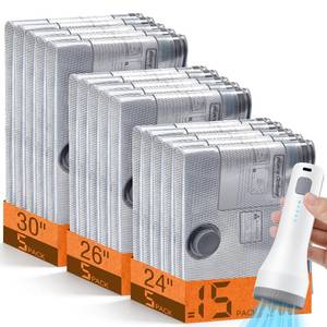 lot 9731 image: 15 Pack Vacuum Storage Bags for Travel with Cordless Pump, Space Saver Bags for Clothes, Compression Packing Bags for Luggage, 15 Combo Size