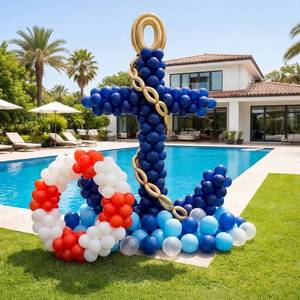 lot 9736 image: Gejoy 520 Pcs Anchor Balloon Kit Nautical Blue Navy and Life Ring Balloons Kit with 6.7ft Adjustable Height Balloon Column and String for Ocean Nautical Party Sailor Theme Cruise Birthday Decorations
