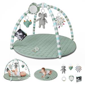 lot 9739 image: Blissful Diary Baby Play Gym Mat, Play Mat Activity Mat with 6 Detachable Toys for Stage-Based Sensory and Motor Skill Development, Easy to Install and Clean, Baby Essentials Gift, Sage Green