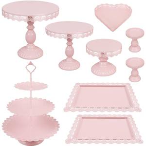 lot 9742 image: JALANCY Set of 9 Cake Stands Metal Cupcake Stand Set Multiple Styles Candy Fruit Display Tower Dessert Plate Cake Serving Tray for Birthday Party Wedding Anniversary Baby Shower Engagement (Pink)