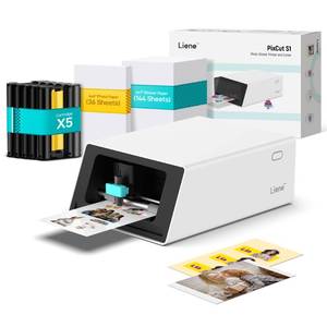 lot 9745 image: Liene PixCut S1 Inspire Kit - All-in-One Color Sticker Printer and Cutting Machine, Thermal Dye-Sublimation Photo Printer, 300 DPI, Color Label Maker with 180 Sheets (36 Photo  144 Sticker Paper)