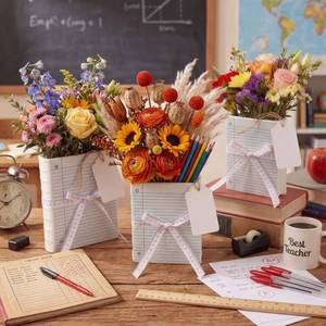 lot 9750 image: Simgoing 3 Pcs Resin Book Shaped Vase for Flower-and Back to School Teacher Gifts, Blue Lined Notebook with Ribbon Decor for Bookshelf Table Centerpiece, 8.27.26.2 Inch