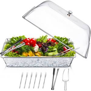 lot 9751 image: Baderke 1 Set 16in x 9in Chilled Serving Tray for Parties with Compartments and Lid Charcuterie Serving Board Ice Rectangle Chilled Party Platter for Seafood Vegetable Fruit Shrimp Cocktail (Silver)