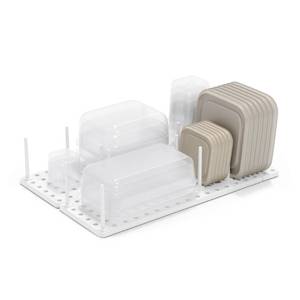 lot 9760 image: Peggy Kitchen Drawer Cupboard Organizer Tray - Adjustable Storage System For Food Containers, Cookware, Serveware, Utensils and More, White