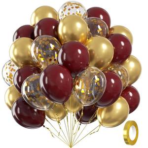 lot 10094 image: 60pcs Burgundy and Gold Balloons 12inch, Maroon and Gold Balloons with Metallic Gold Confetti Balloons for Graduation Birthday Bridal Shower Party Decorations
