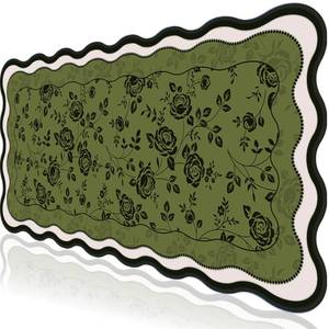 lot 10095 image: L-SPOUTTO Green Floral Mouse Pad,Aesthetic Desk Mat XXL Large Scalloped Gaming Mousepad,35.4x15.7in Non-Slip Keyboard Pad Waterproof Desktop Mat for Laptop Computer Work Game Office-Vintage Roses